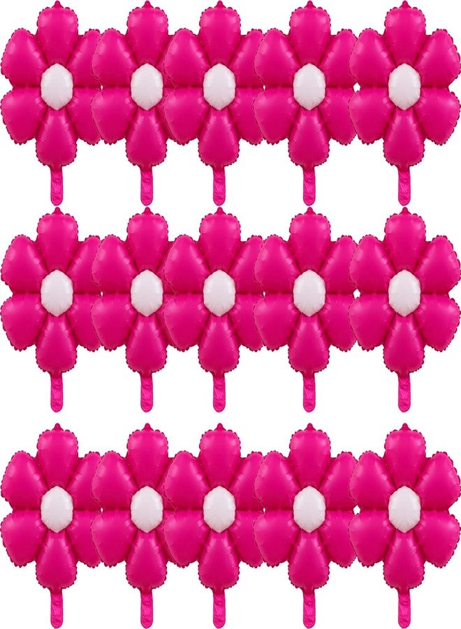BIEUFBJI 15 Pcs Hot Pink Daisy Balloons - Aluminum Foil Balloons for Birthday, Wedding, Baby Shower, Kids Theme Party Decoration - Image 1